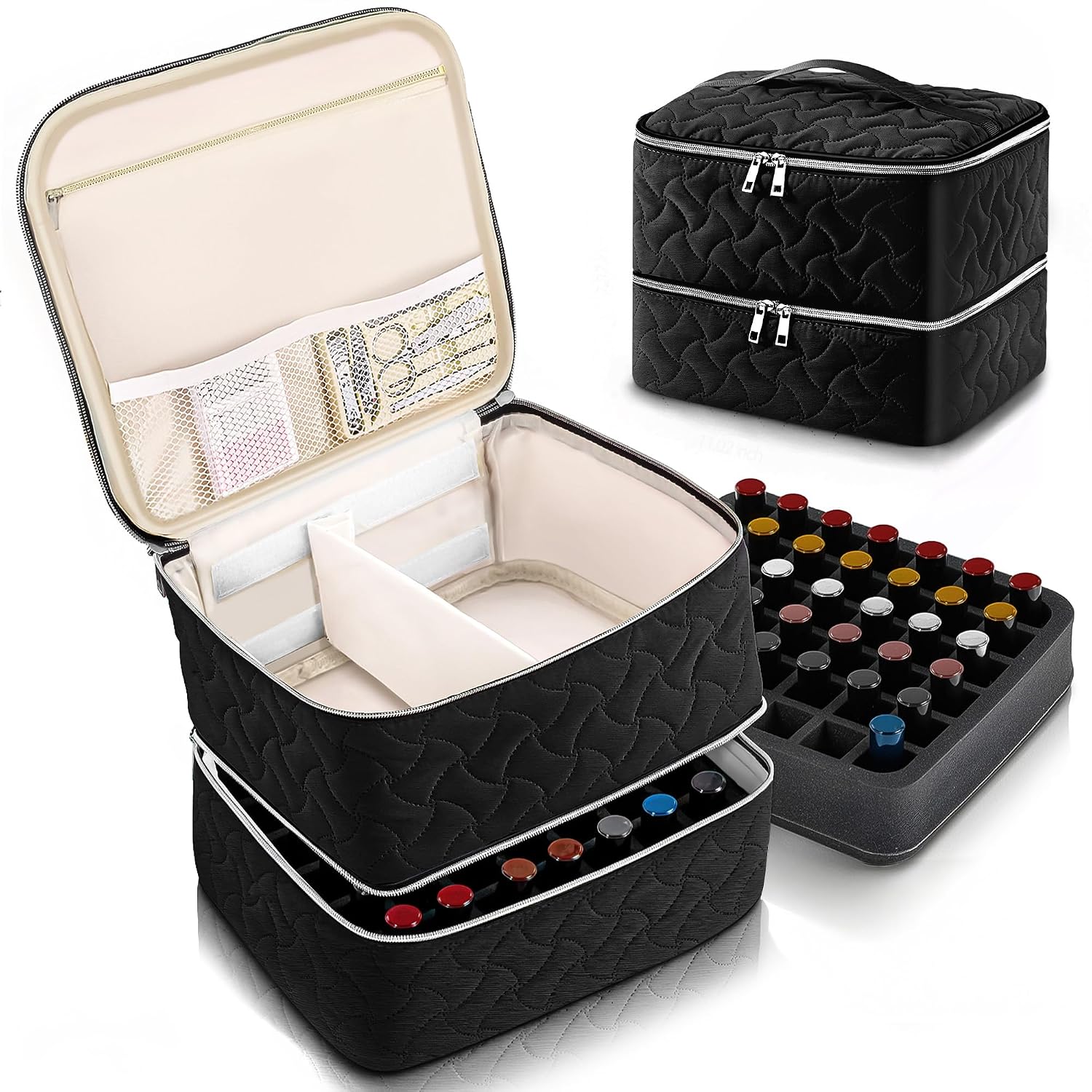 Leaf Pattern Double Layer Gel Nail Polish Organizer Bag 24 Polish Capacity