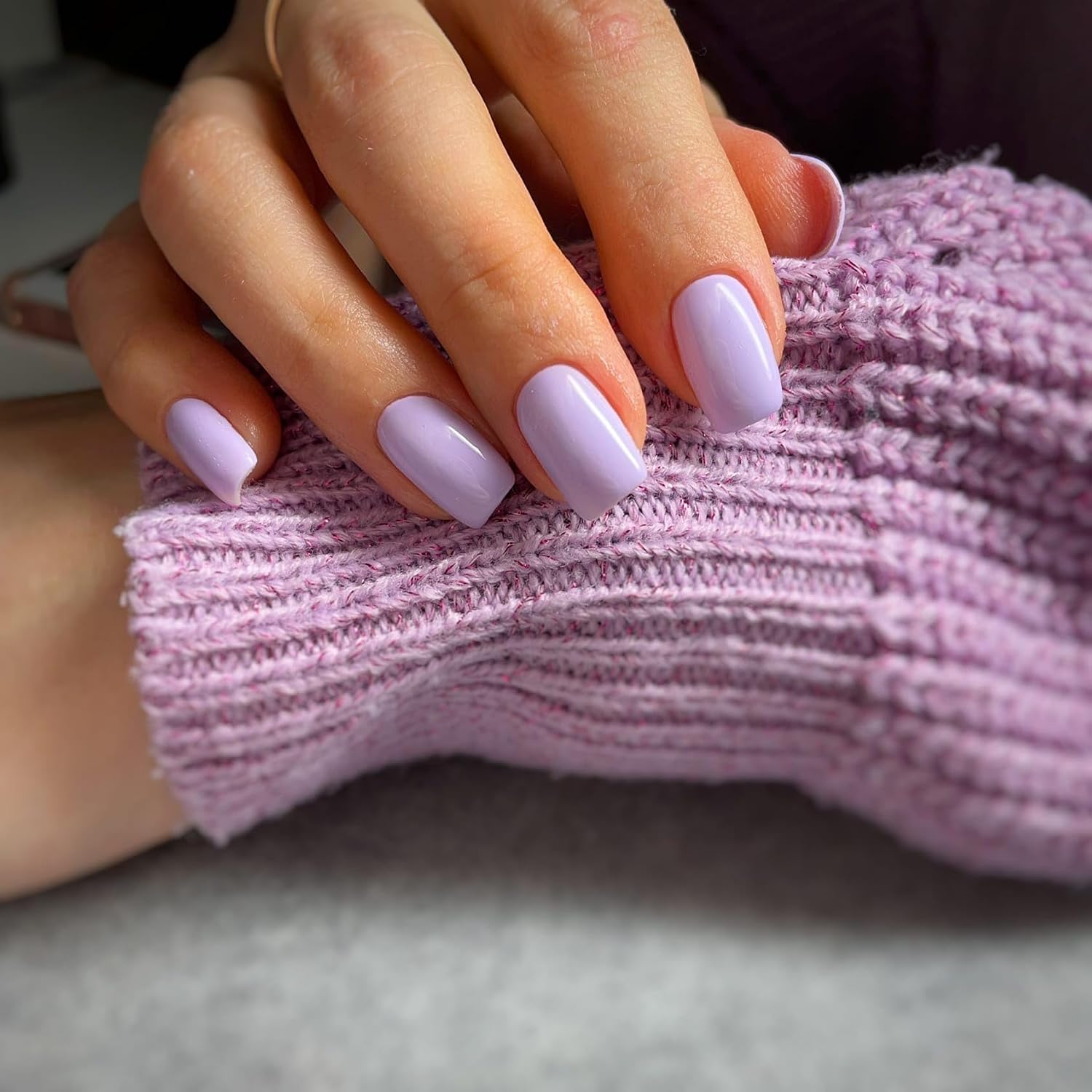 Light Purple Squoval Press-On Nails Set with Adhesive, Medium Size