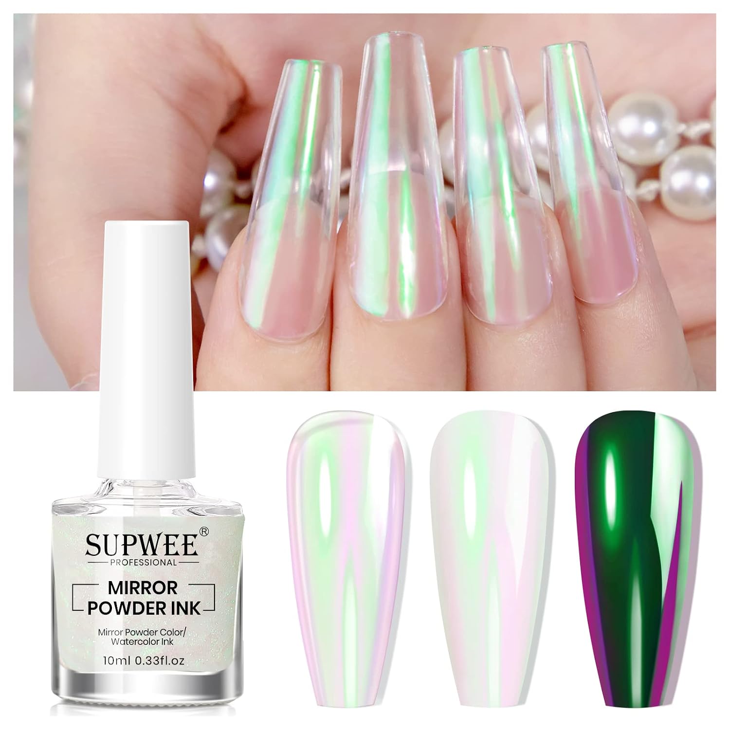 Liquid Chrome Nail Polish Powder for Nails Mermaid Aurora Metallic Nail Polish Chameleon Mirror Effect Iridescent Pigment Nail Art Manicure DIY at Home 10ML