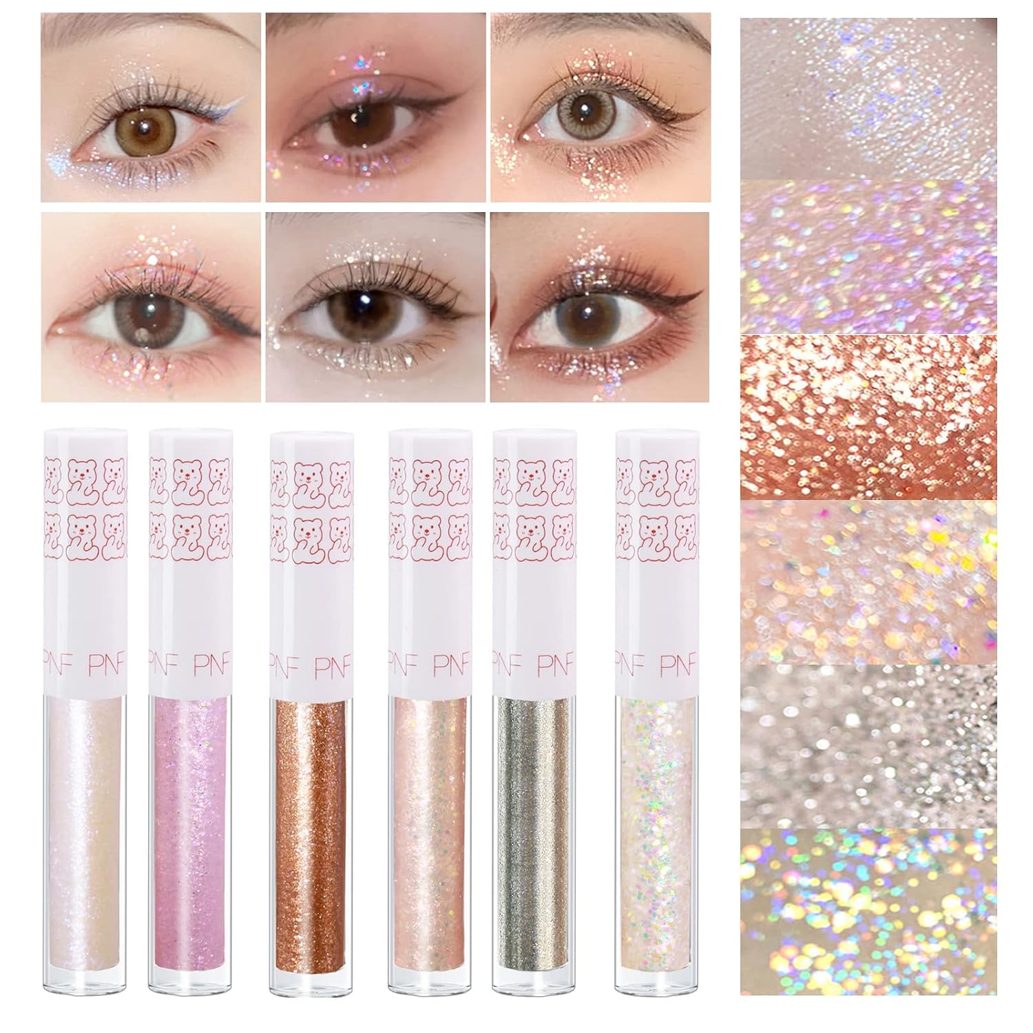Liquid Glitter Eyeshadow, Pigmented, Long Lasting, Quick Drying, Easy to Apply, Loose Glitter Glue for Eye Crystals Makeup (Transparent Flashing Colorful Sequins 01)
