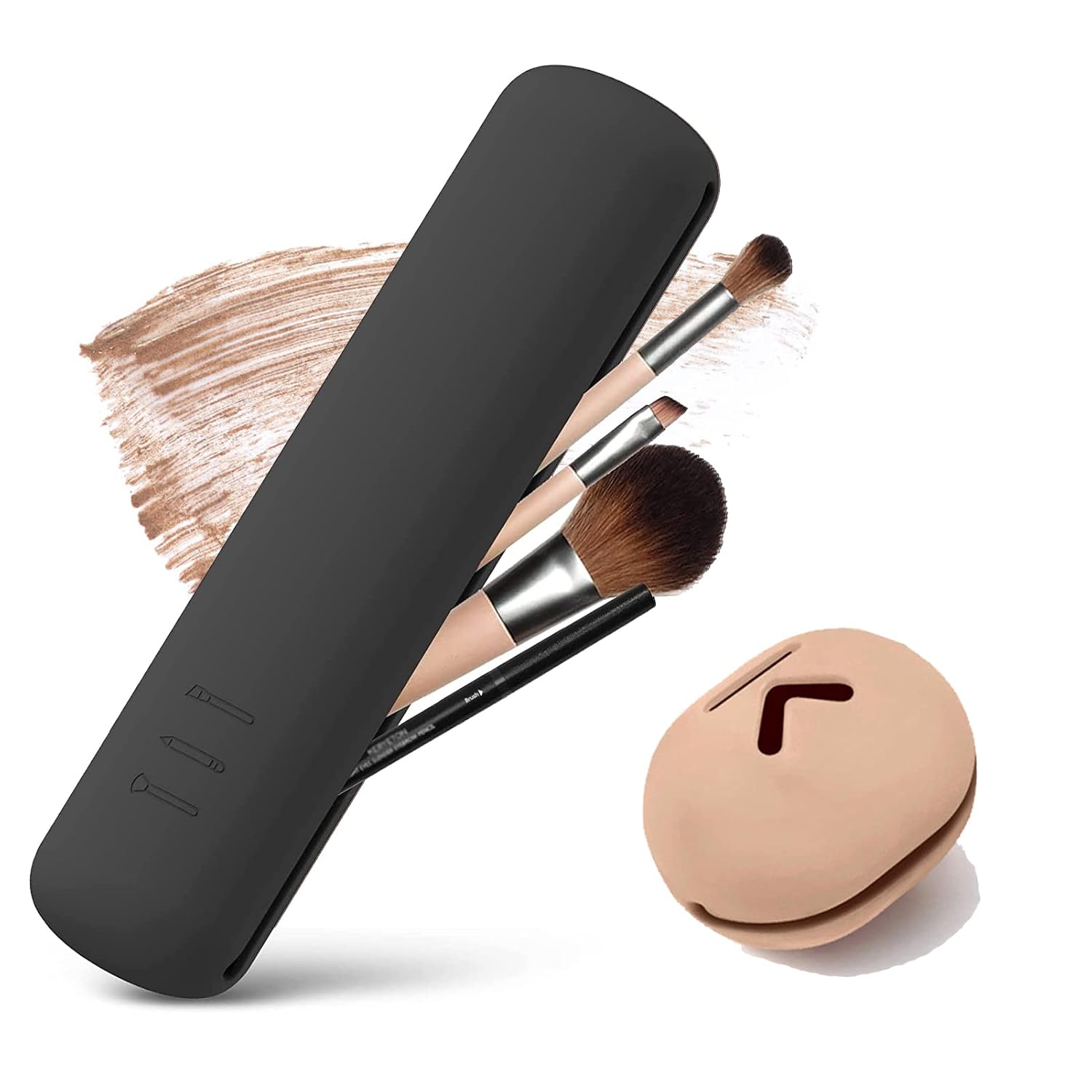 MADCAT Travel Makeup Brush Holder,Silicon Trendy and Portable Cosmetic Face Brushes Case For Brushes (black)