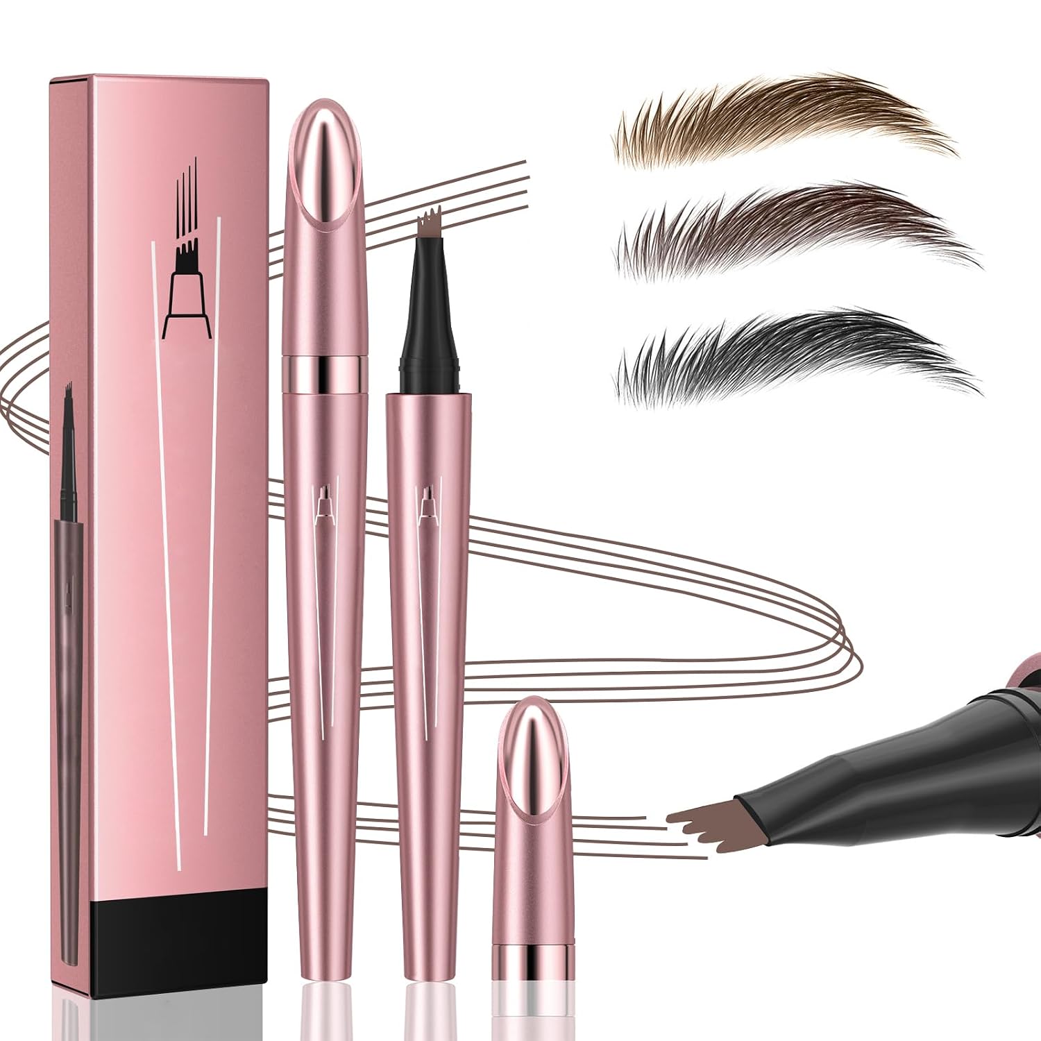 Magic Eyebrow Pencil, 2024 New 3D Waterproof Microblading Eyebrow Pencil Contouring Pen, 4 Tipped Precise Brow Pen, Fine Stroke Microblading Eyebrow Pencil Natural (A - 5 Color)