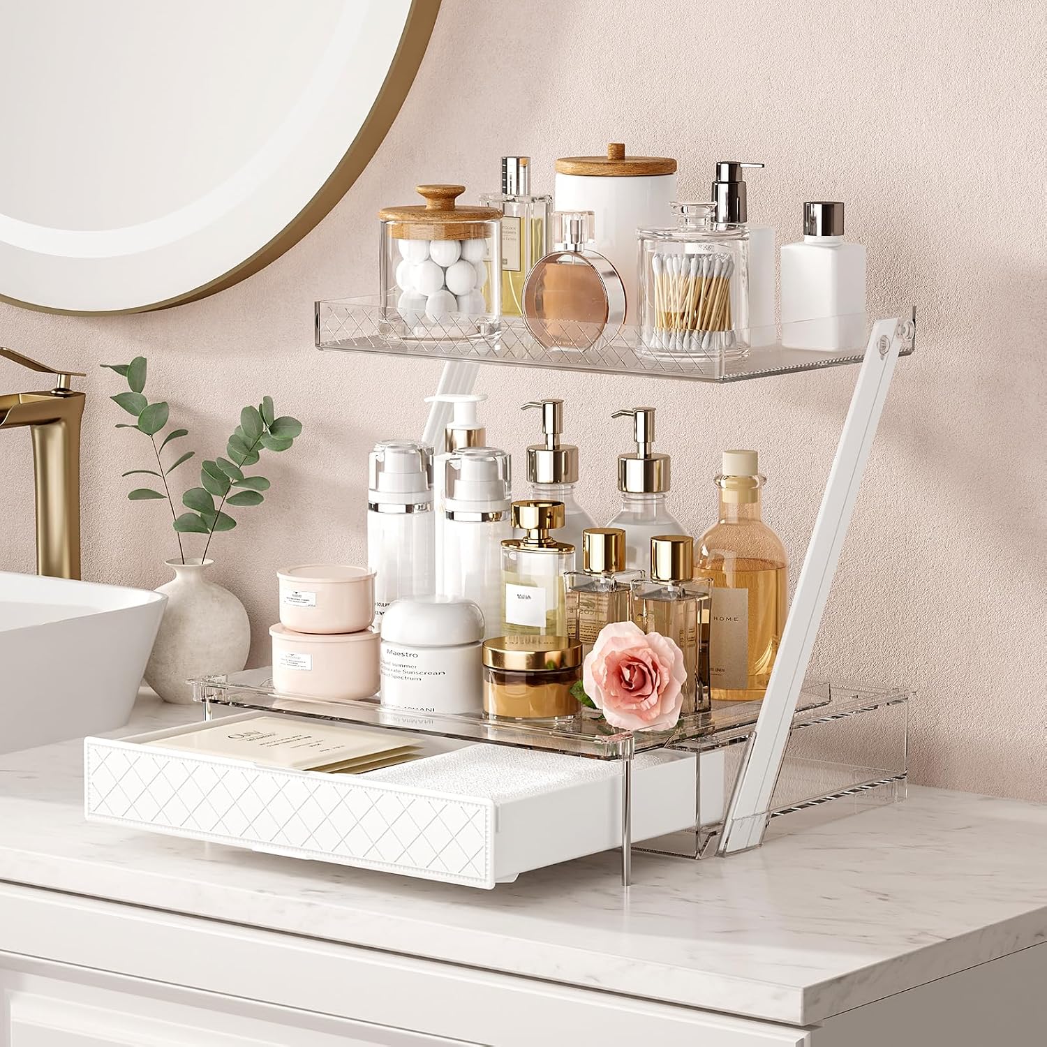 makeup organizer Light luxury Bathroom Countertop Organizer, 3 Tier Makeup Rack Organizer, Skincare Lotion Nail Polish Lipsticks Counter Organization and Storage for Bathroom, Kitchen, Bedroom cosmet