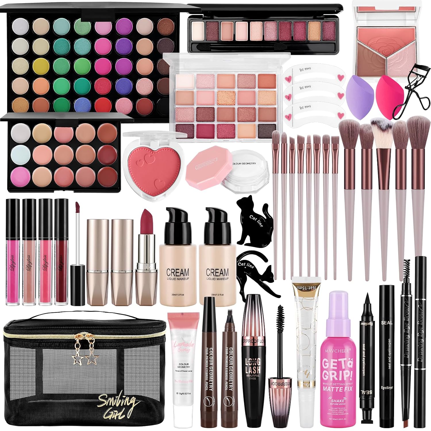 Makeup Set for Women full Kit 49 Color Eyeshadow Palette Lipstick Blush Contour Powder Concealer with 5pcs Makeup Brushes All In One Makeup Kit