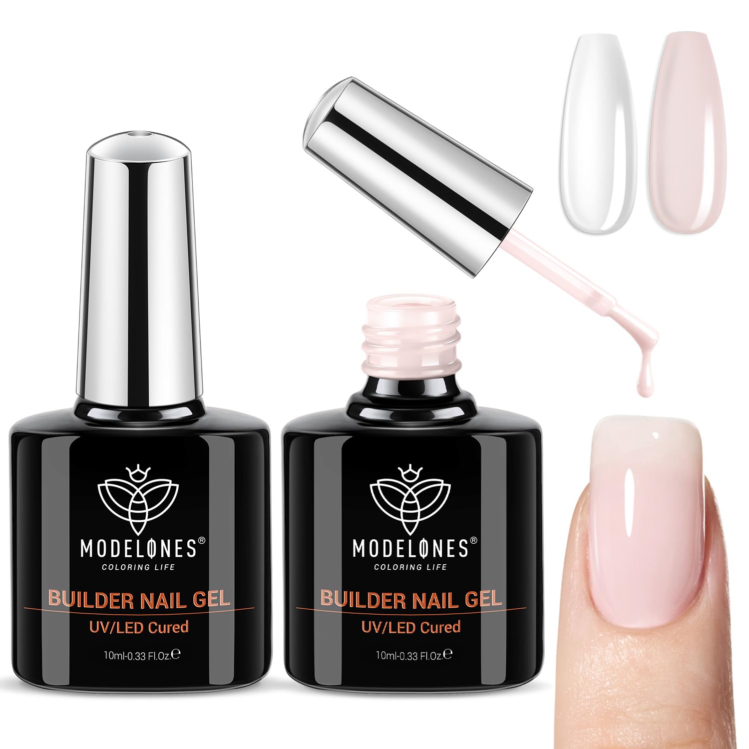 modelones Builder Nail Gel with Gel Base and Top Coat, Nude Color Builder Nail Kit for Apex Building Nail Thickening Nail Extension, LED Nail Lamp Cured Hard Gel Color Base, Gift for Women
