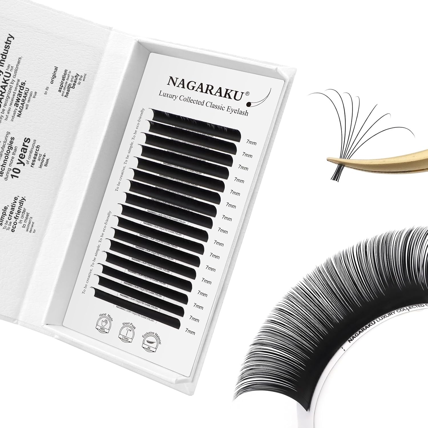 NAGARAKU Individual Eyelash Extensions, Luxury Collected Classic Single Lashes Upgraded 3rd Generation Soft Natural Beauty Salon Professional Lash Supplies 16 Rows Matte Black -0.07 C Curl 11mm