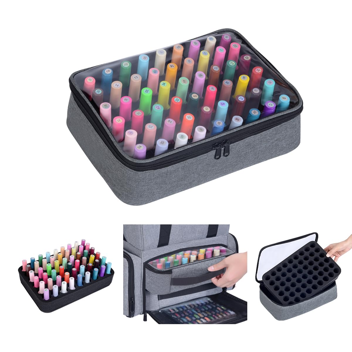 Nail Polish Organizer Hold 54 Bottles (15ml/0.5 fl.oz), PU Leather Nail Lamp Kit Supplies Organizer Bag Travel, Double Layer Nail Organizers and Storage Case with Holder& Shoulder Strap (Black)