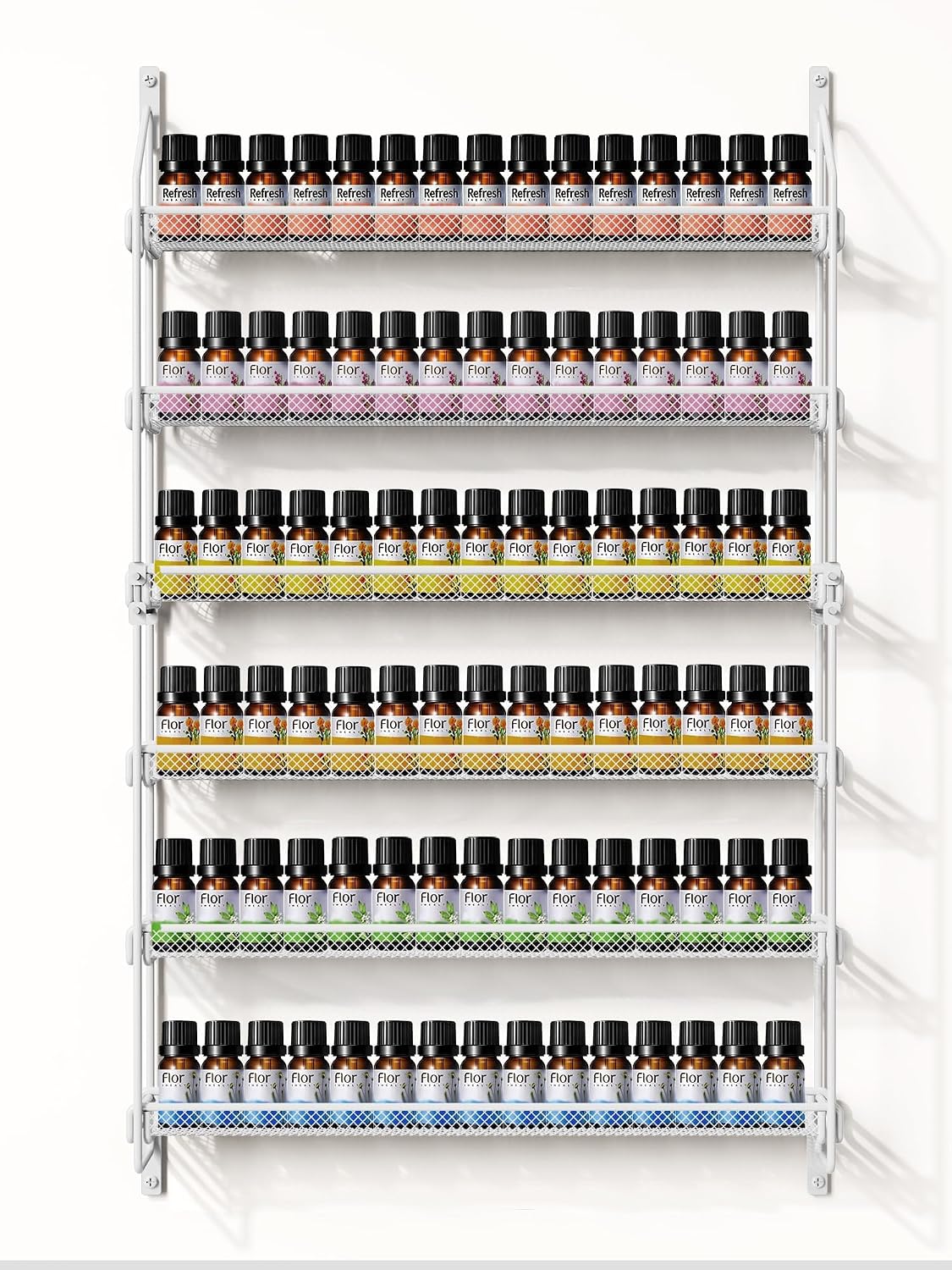 Nail Polish Organizer Wall Mounted, Metal Nail Polish Rack,Essential Oil Bottles Shelf Holder, Display Storage Shelves for Nail Salon and Home,White