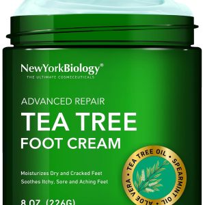 New York Biology Tea Tree Oil Foot Cream for Dry Cracked Feet, Athletes Foot, Nail Fungus, Jock Itch, Ringworm, Cracked Heels and Itchy Skin - Foot Cream - 8 oz