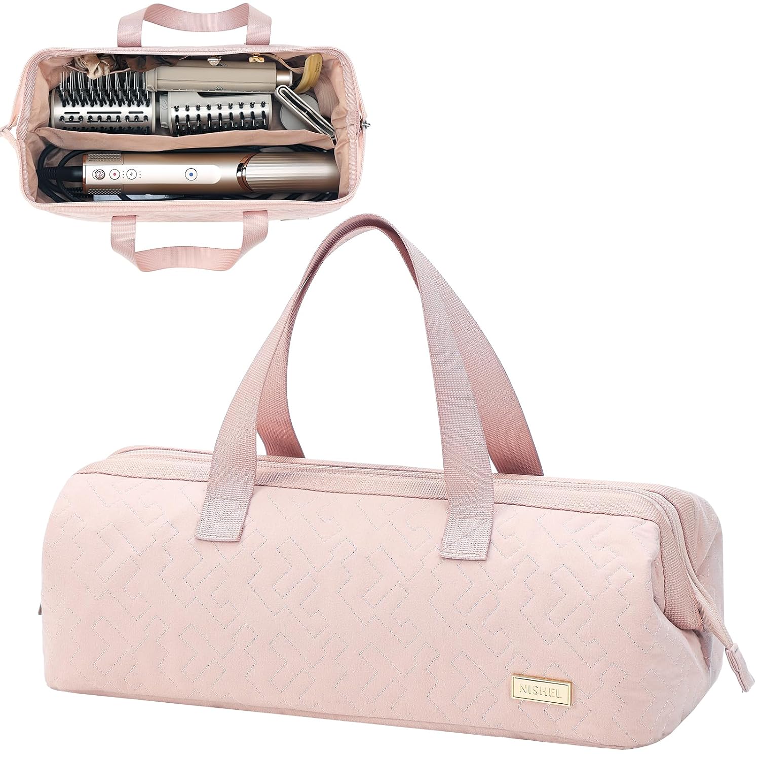 NISHEL Portable Hair Tools Travel Bag for Hair Dryer, Curling Iron, and Attachments, Pink