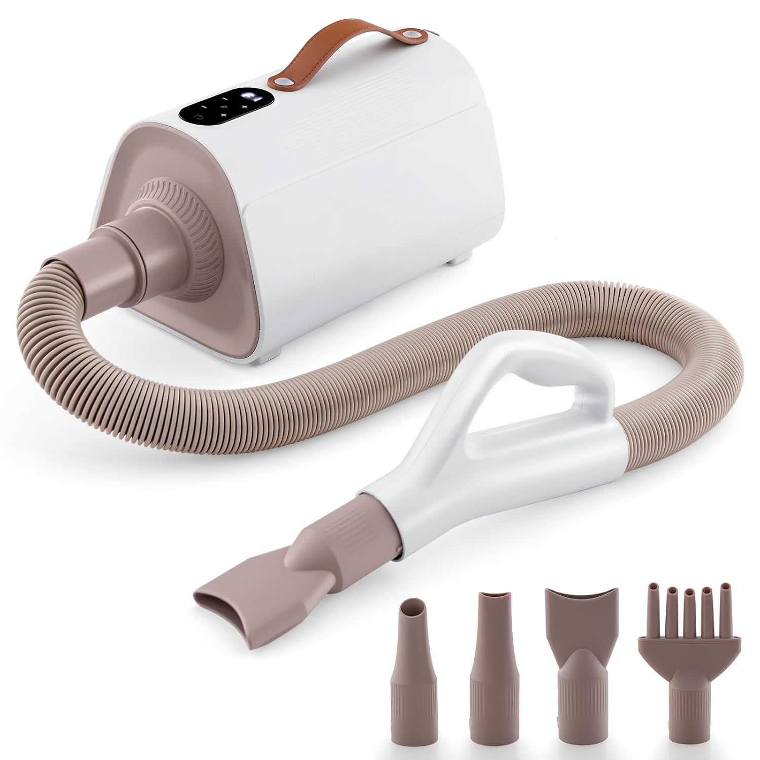 Pet Grooming Dog Hair Dryer with Adjustable 20-50°C, 4 Nozzles, Negative Ion Technology