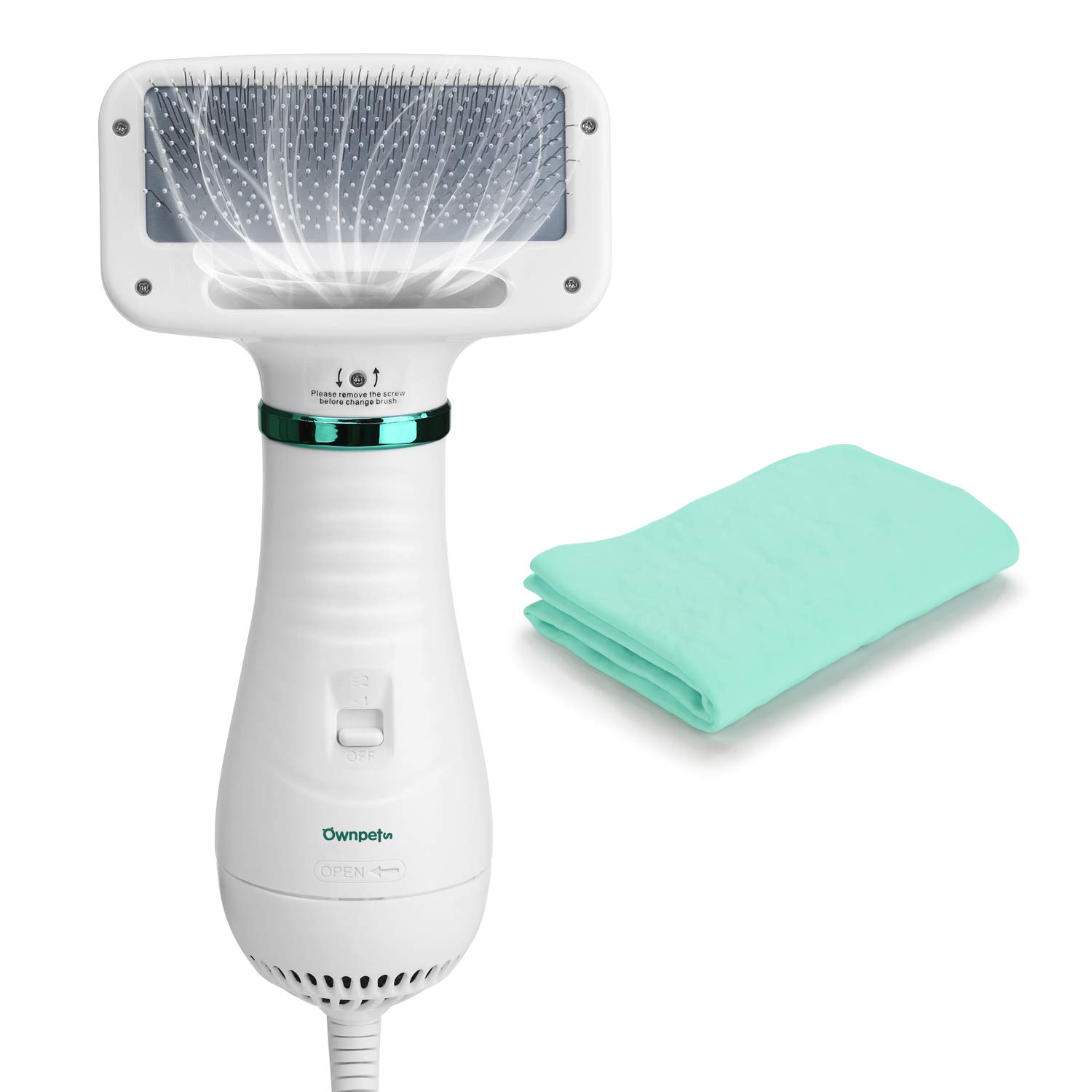 Pet Hair Dryer, 2 in 1 Quiet Portable Pet Grooming Blower with Slicker Brush, Adjustable 3 Temperatures & Fast-Drying Towel, Home Pet Care for Dogs, Cats & Other Coated Breed.