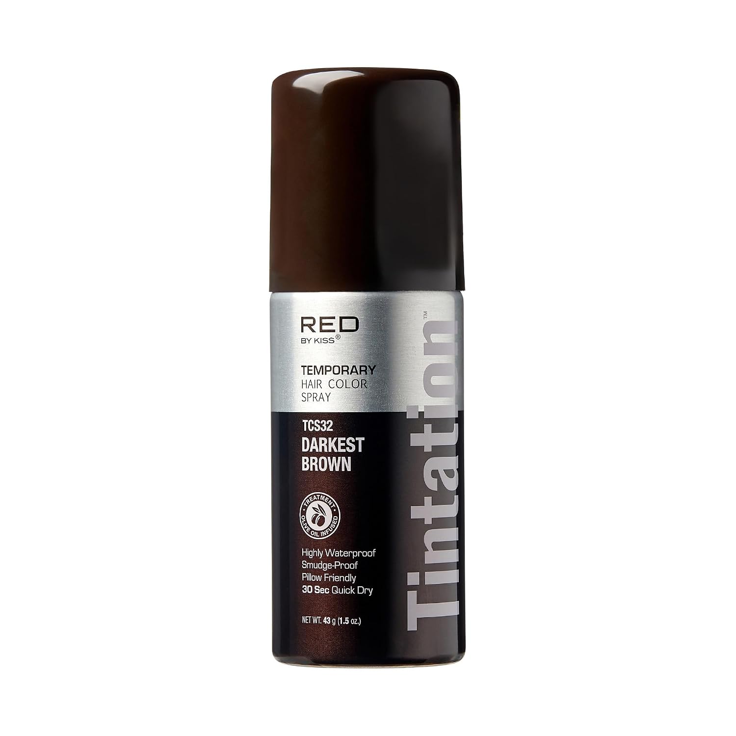 RED by Kiss 1.5oz Darkest Brown Temporary Hair Color Spray for Gray Root Cover Up