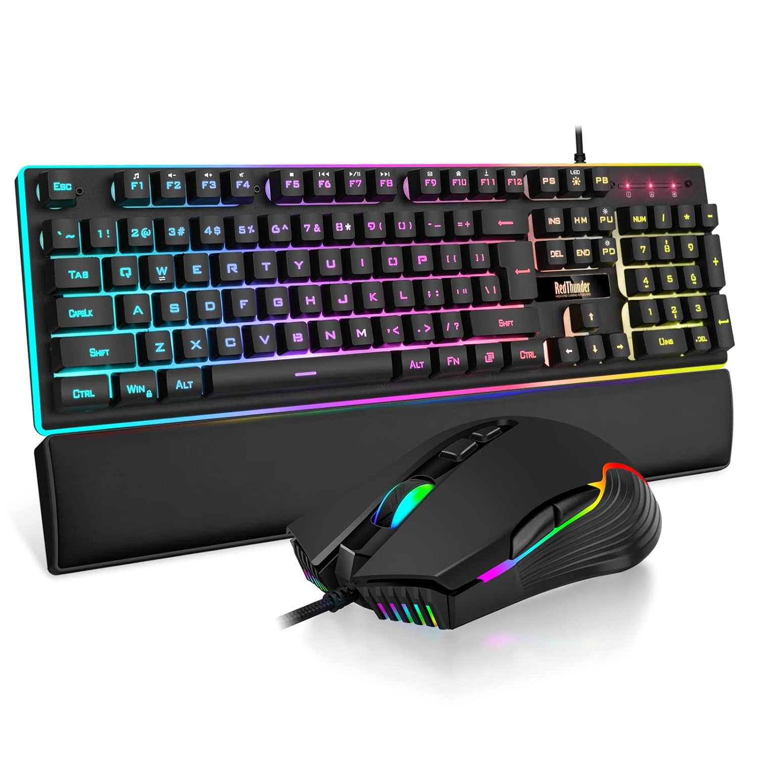 RedThunder K10 Wired Gaming Keyboard and Mouse and Wrist Rest Combo, RGB Backlit, Mechanical Feel Anti-ghosting Keyboard + 7D 7200 DPI Mice+Soft Leather Wrist Rest 3 in 1 PC Gamer Accessories(White)
