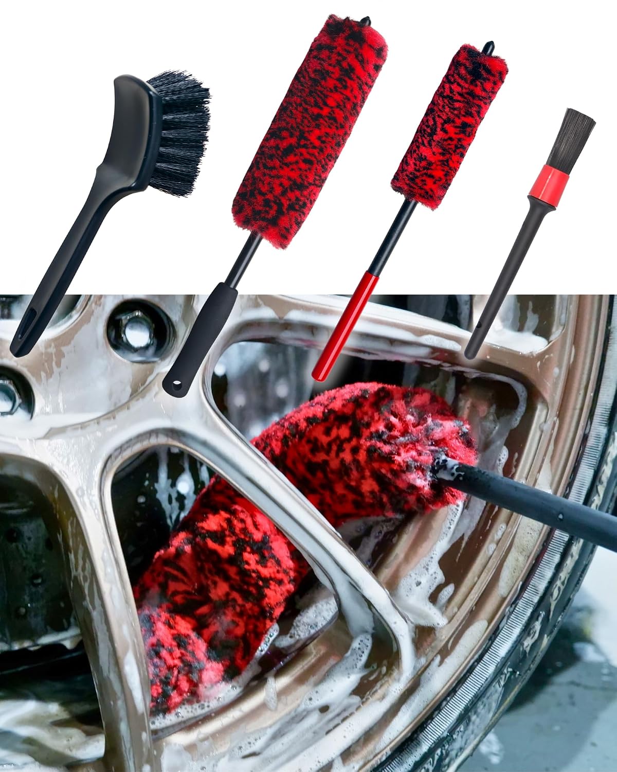 Relentless Drive Long Handle Ergonomic Grip Car Wheel Brush for Auto Detailing