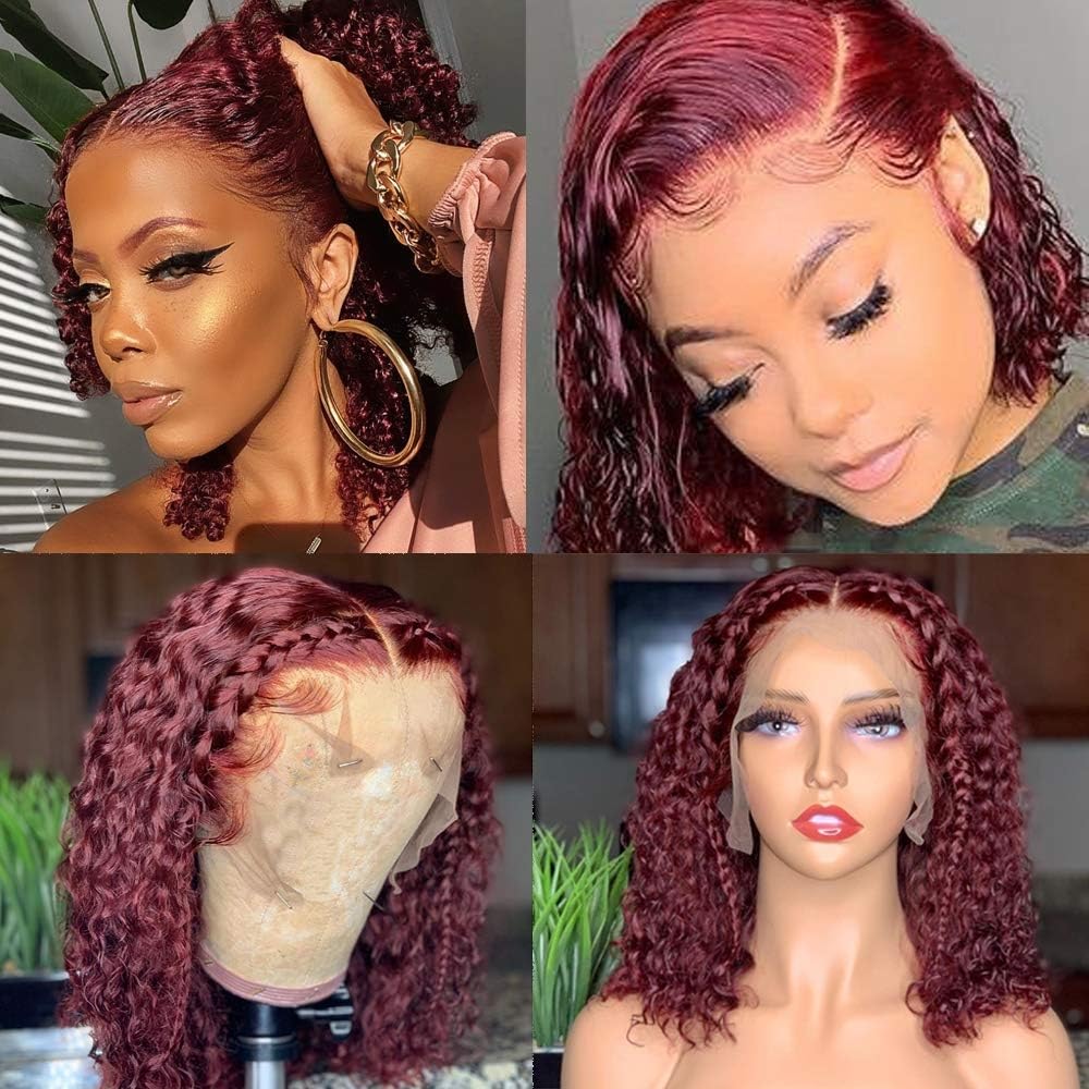 REMY HAIR 13X4 Lace Front Wigs Human Hair 99J Lace Front Wigs 180% Density Pre Plucked Wine Red Wig Human Hair with Baby Hair, Straight Red Lace Front Wigs 100% Human Hair Wigs for Women (24 Inch)
