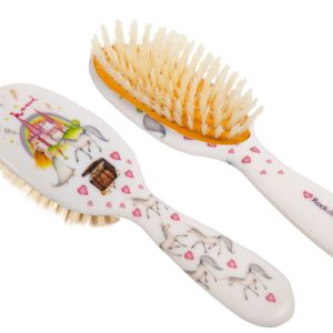 Rock & Ruddle Soft White Natural Boar Bristle Hairbrush for Babies and Young Children (Baby 6.9") - Perfect for Fine Hair Detangling and Smoothing - Designed & Made in UK - Unicorns Design