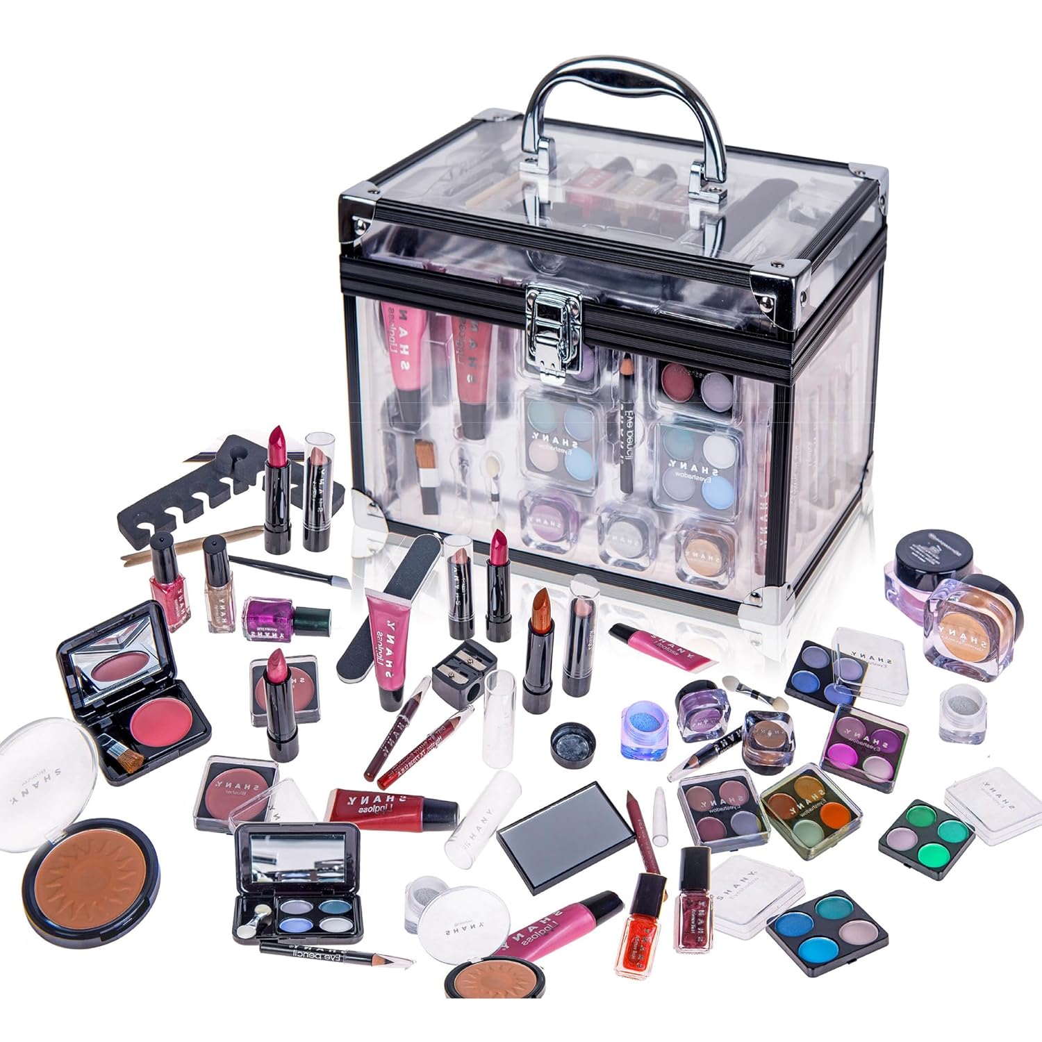 SHANY Carry All Aluminum Makeup Train Case with Non-Toxic Set and Brushes