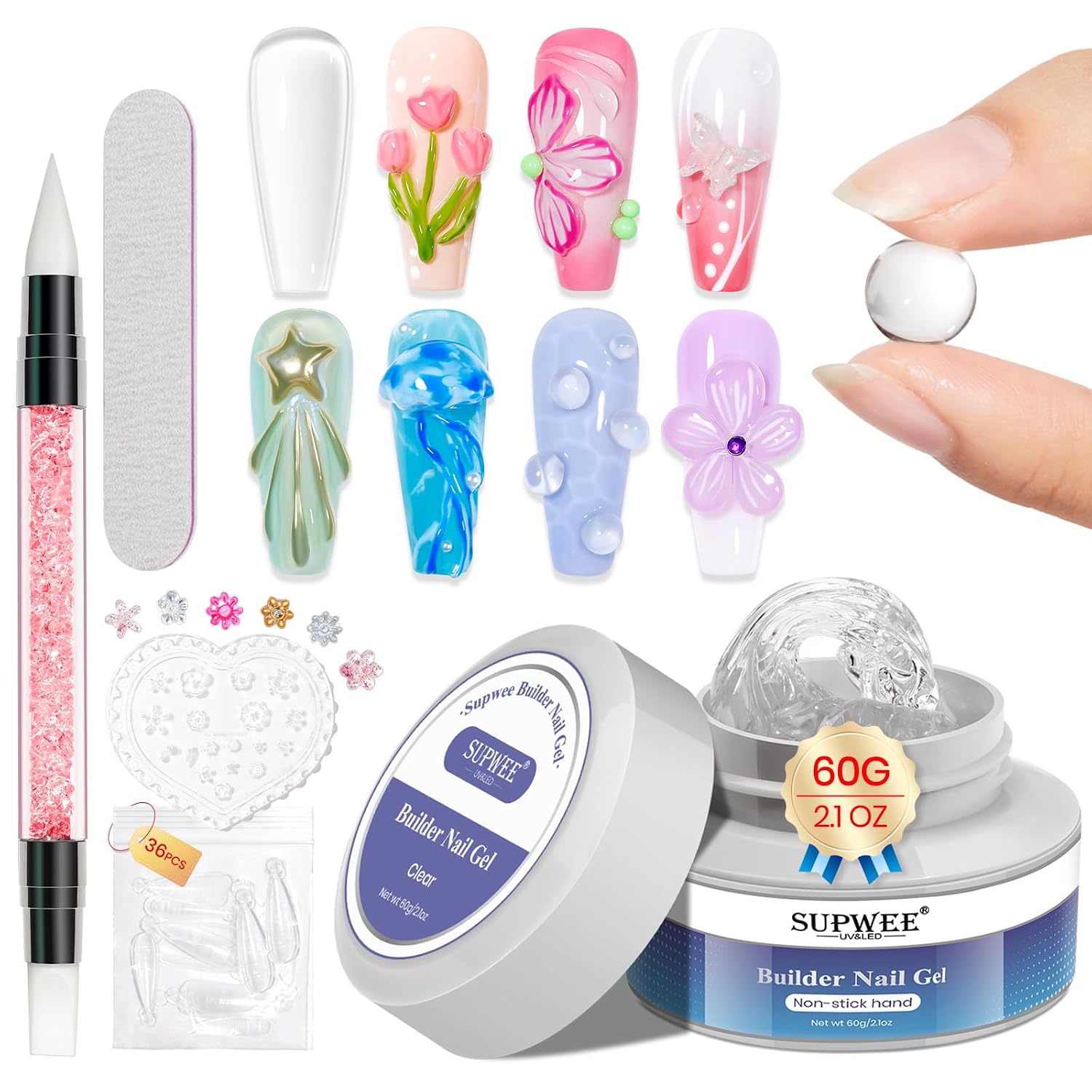 Solid Builder Gel 60G Clear Nail Builder Gel Large Capacity Builder Nail Gel Non-Sticky Carving Gel for Nail Sculpture Strengthen Hard Gel 3D Modeling Nail Art DIY at Home