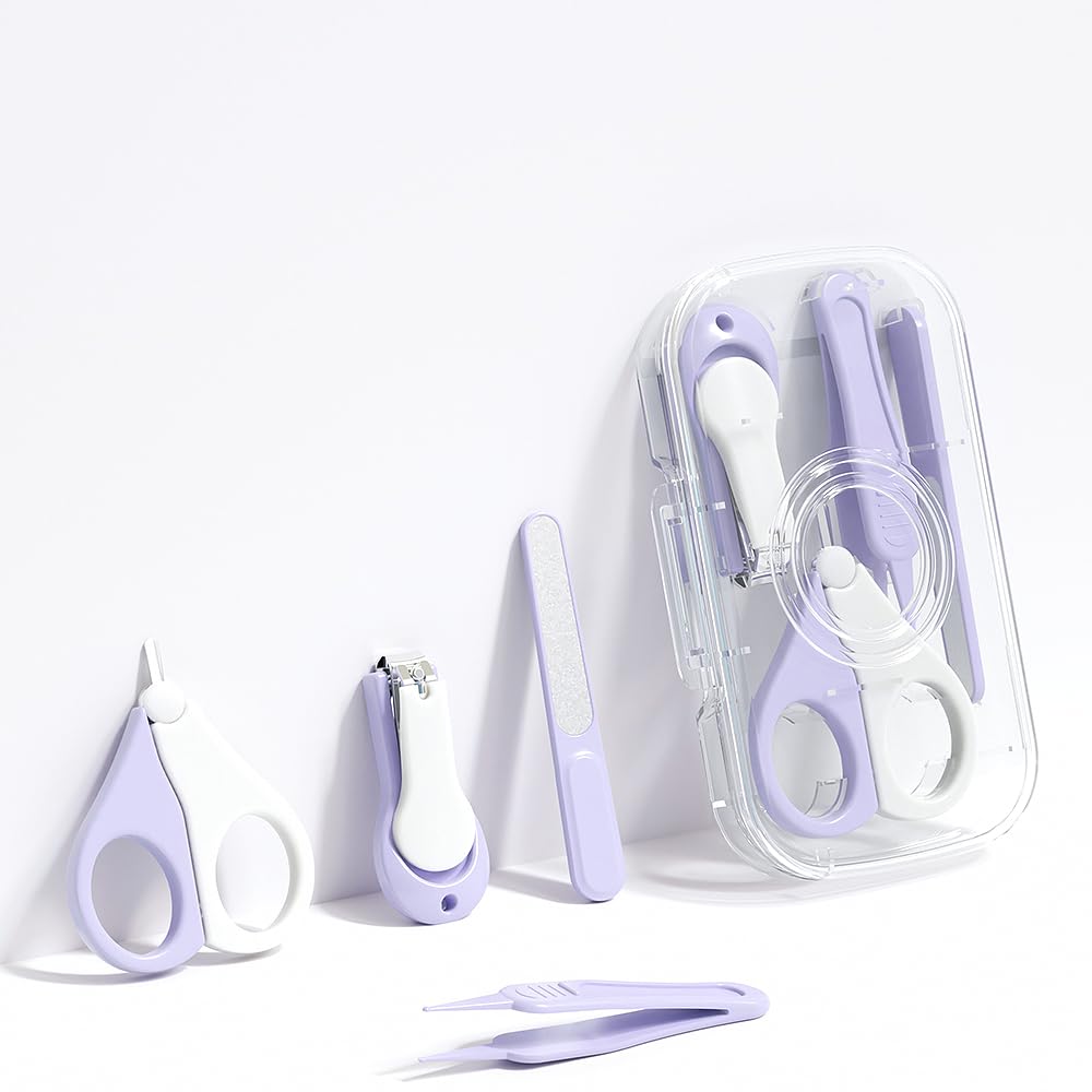 Stainless Steel Infant Toddler Kids Nail Scissors and File Cosmetology Kit Purple