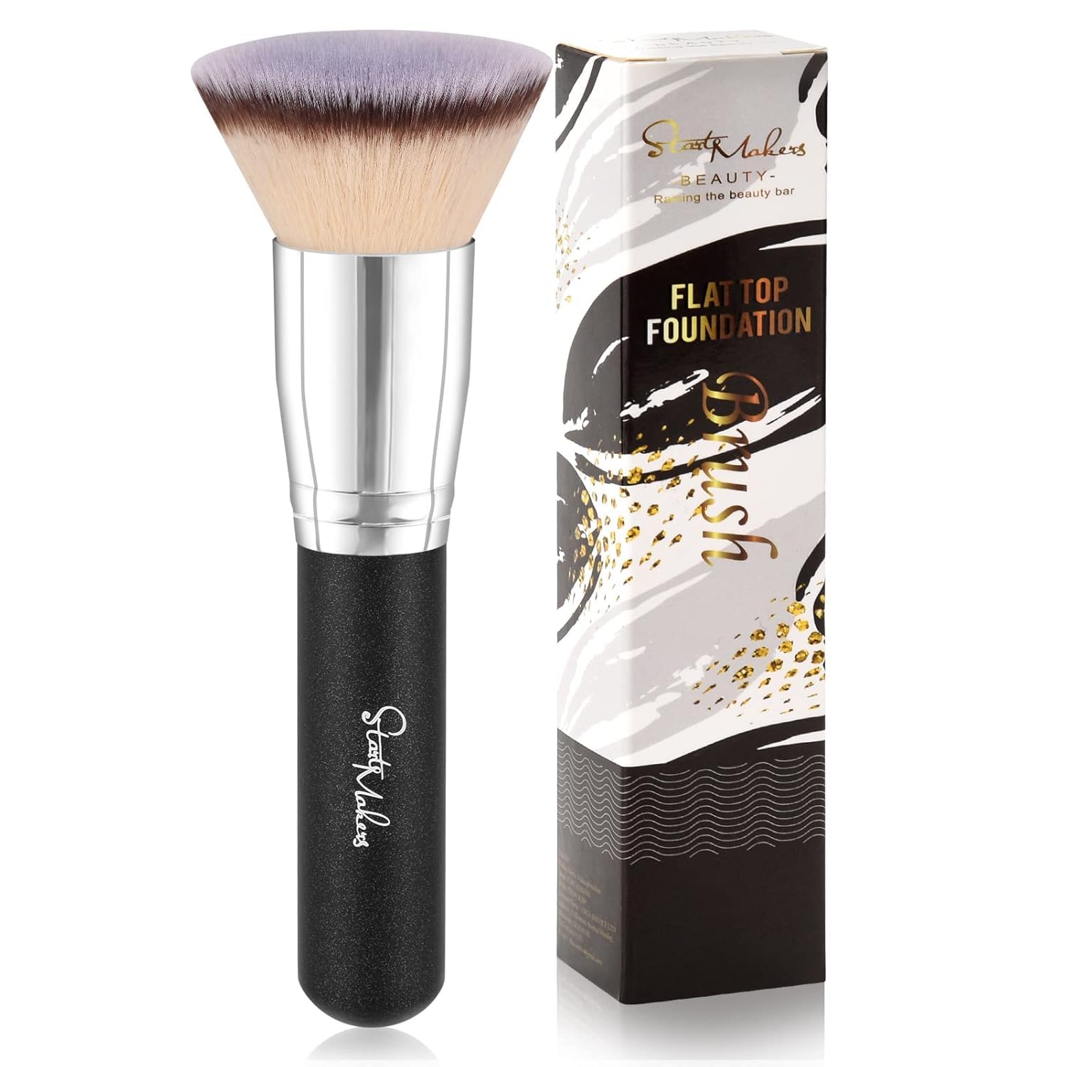 START MAKERS Flat Top Kabuki Foundation Brush for Liquid Cream Makeup Powder Stippling Buffing Blending Face Brush and 2PCS Dual Ended Makeup Brush Set Foundation Powder Concealer Contour Brushes