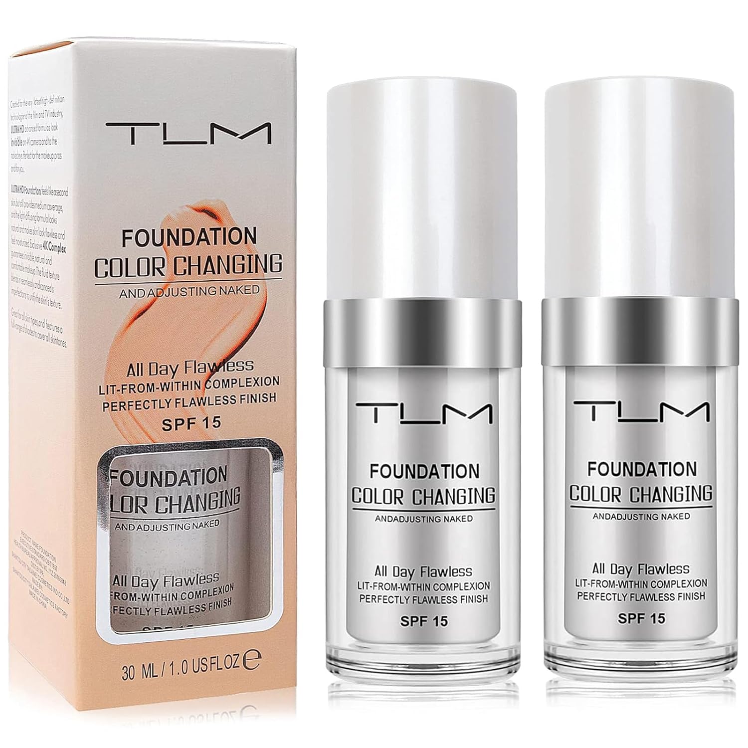 TLM Color Changing Foundation Liquid Flawless Full Coverage Natural Color Face Primer Base Makeup,Colour Changing Foundation, Hydrating Waterproof and Light Long Lasting Foundation 30ml