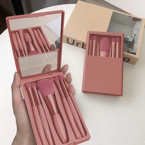 Travel Size Makeup Brushes Set, Easy-taken Mini Makeup Brush Set with Case and Mirror, Small Complete Function Cosmetic Brushes Kit Perfect for On The Go (Apricot)
