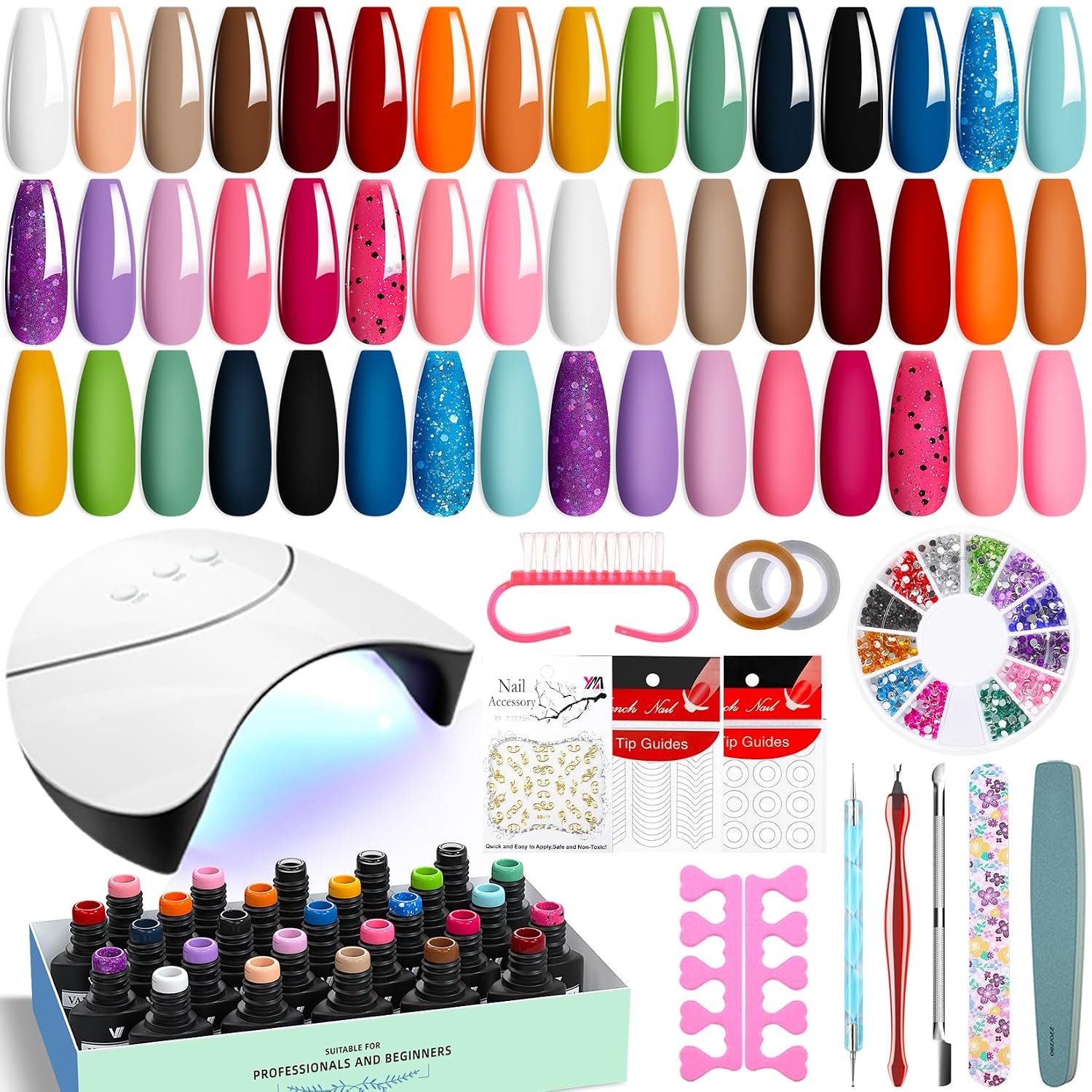 VANREESA 42 Pcs Gel Nail Polish Kit with UV Light & Tools