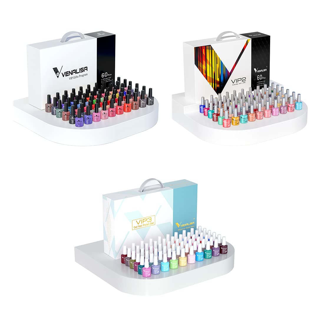 VENALISA VIP2 Set 60 Colors 7.5ml Gel Nail Polish Kit with Base Top Matt Coat,Soak Off UV LED Nail Gel Polish with Colors Card Nail Art Starter Manicure Salon