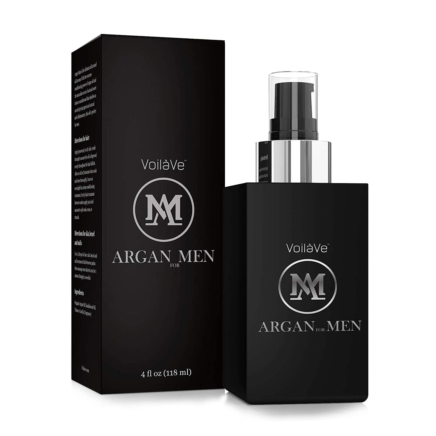VoilaVe Argan Oil For Men | Anti Aging Oil For Face, Body & Beard Oil for Men | Organic Argan Hair Oil for Men | Skincare Routine for Face Nails & Body Massage | Sandalwood Oil For Hair Growth | 4 Oz
