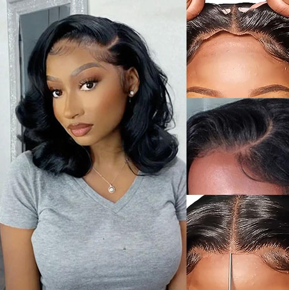 Wear and Go Glueless 8 Inch Body Wave Bob Wig Pre Plucked Lace Closure for Black Women