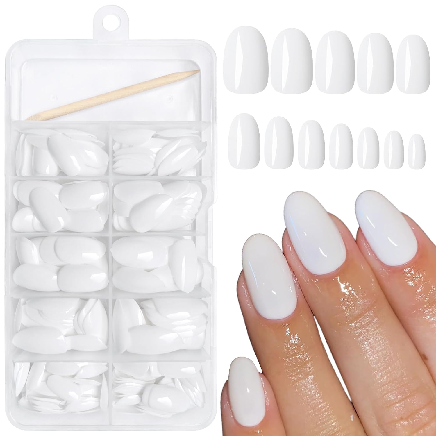 White Oval Acrylic Nails