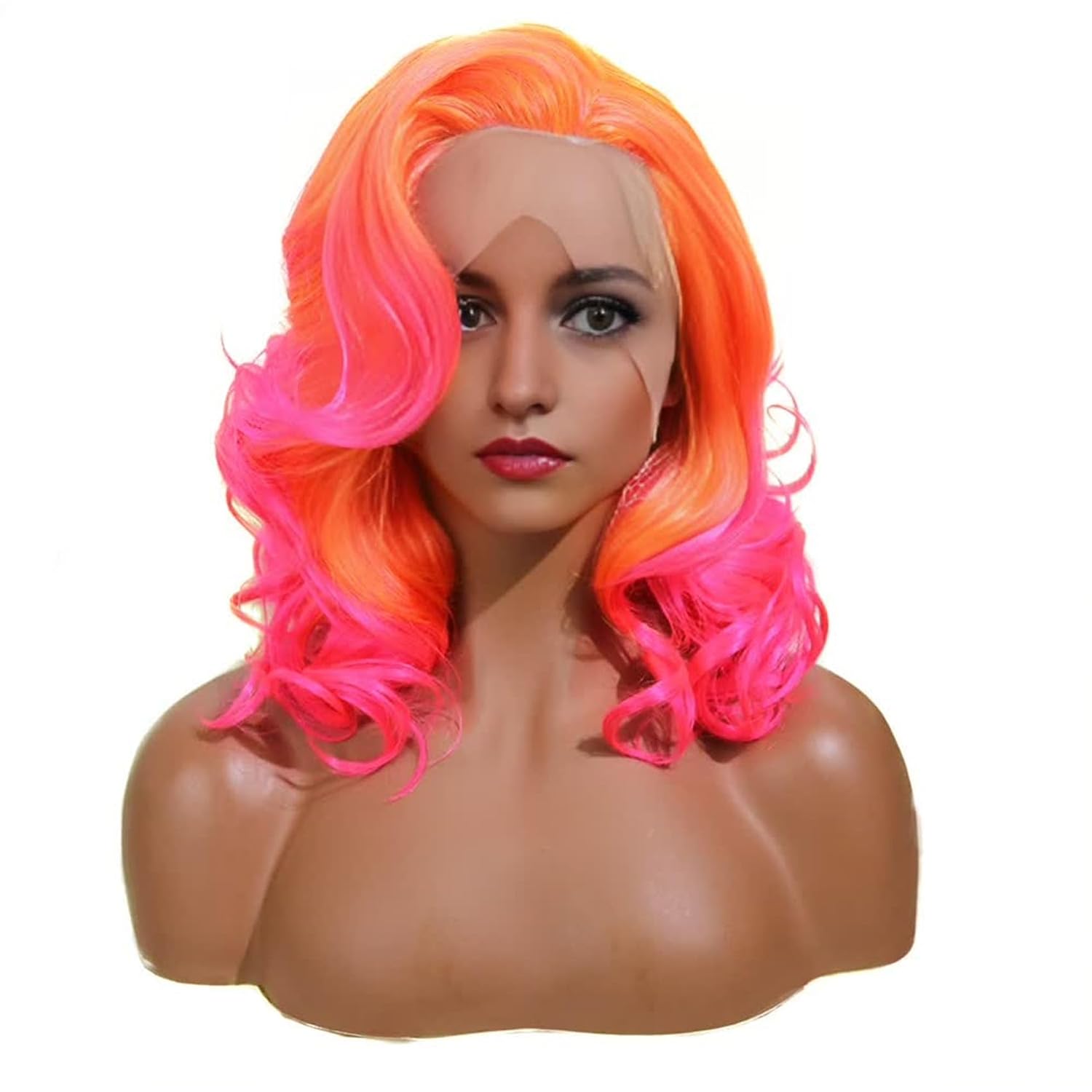 Wiginway 14" Ombre Hot Pink Wig Bob Lace Front Synthetic Wigs With Natural Hairline Heat Resistant Short Wigs For Women Drag Queen…