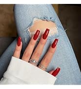 Red Press On Nails Medium Long Square, Xcreando Medium Coffin Nails Acrylic Nails Press ons Glue ...