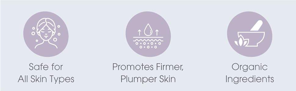 Safe for all skin types, promotes firmer, plumber skin, organic ingredients