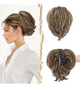 BARSDAR Claw Clip Short Human Hair Ponytail Extension with Bendable Metals - DIY 8 Inch Real Huma...