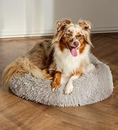 Amazon Basics Donut Pet Bolster Faux Fur Bed for Dog, Grey, 23" x 23"