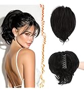 BARSDAR Claw Clip Short Human Hair Ponytail Extension with Bendable Metals - DIY Styles 8 Inch Re...
