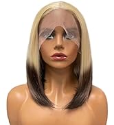 Wiginway Short Synthetic Lace Front Wig, 13x3 Lace Frontal Wigs for Women, Straight Bob Wig, Shou...