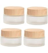 Healthcom 50 Gram/50 ml Empty Sample Jars Round Frosted Glass Bottle Cosmetic Cream Jar Wood Grai...