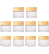 Healthcom 10 Pcs 5 Grams/5 ML Empty Frosted Glass Cream Jars Bottle Vials with Wood Grain Lid Lot...