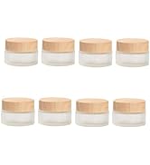 Healthcom 8 Pack 50 Gram/50 ml Round Empty Jars Frosted Glass Bottle Cosmetic Cream Jar Wood Grai...