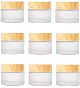 Healthcom 10 Packs 15ml/15g Empty Sample Jars Frosted Glass Cream Jar Bottle with Wood Grain Lid ...