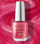 OPI Good Redputation Infinite Shine Long-Lasting pink red shimmery nail polish with gold shimmer
