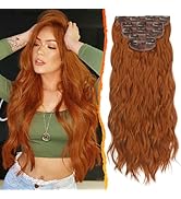 BARSDAR Clip in Hair Extensions - 5PCs Long Wavy Copper Hair Extensions Clip in for Women - 20 In...