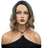 Wiginway Bob Wavy Wigs for Women Blonde Ombre Short Curls Synthetic Wig for Daily Cosplay Party 1...