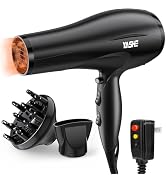 YASHE HD-8009BF Hair Dryer with Diffuser, 1875W Ionic Blow Dryer, Fast Drying with 2 Speed, 3 Hea...
