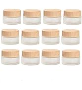 Healthcom 12 Packs 1 Oz Empty Jars 30ml Round Frosted Glass Cream Jar Bottles Holder with Wood Gr...
