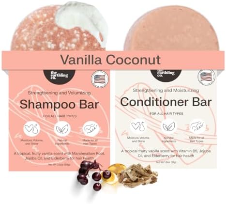 The Earthling Co. Shampoo & Conditioner Bar Set - Promote Hair Growth, Strengthen & Volumize All Hair Types - Paraben & Sulfate Free Formula with Natural Ingredients for Dry Hair (Vanilla Coconut)