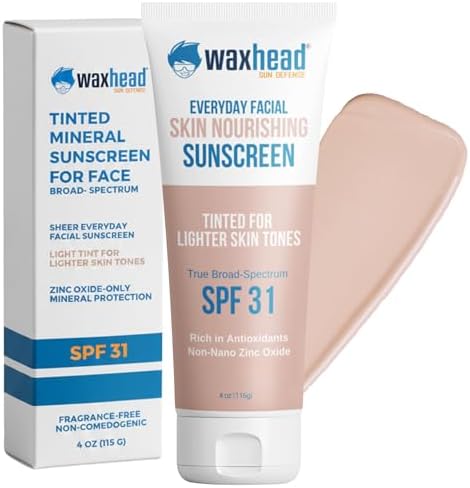 Waxhead Tinted Mineral Face Sunscreen SPF 31, 25% Non-Nano Zinc Oxide, Fragrance-Free, Non-Comedogenic, Tinted Moisturizer & Makeup Primer for Daily Wear (Light Tint 4 oz)